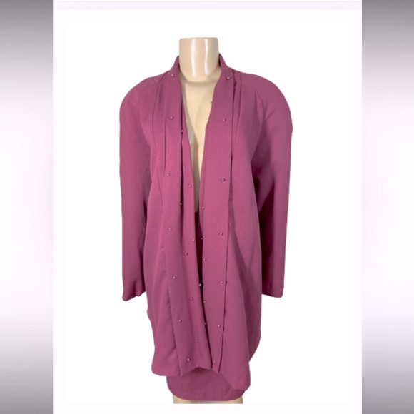 Chad Steven’s Blazer Skirt Set  Pink Pearl Trimmed Swing Blazer Size 12 - Picture 3 of 14